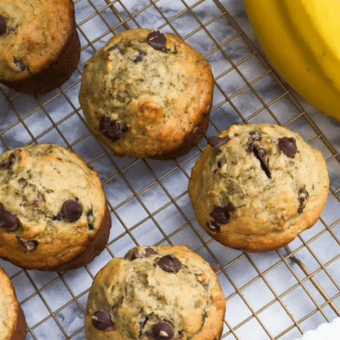 Banana Avocado Chocolate Chip Muffins