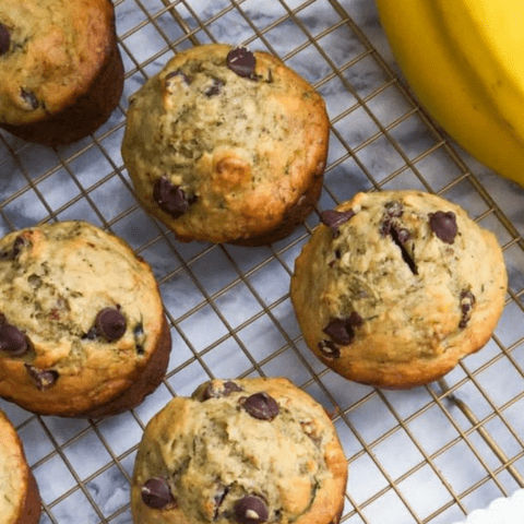 Banana Avocado Chocolate Chip Muffins