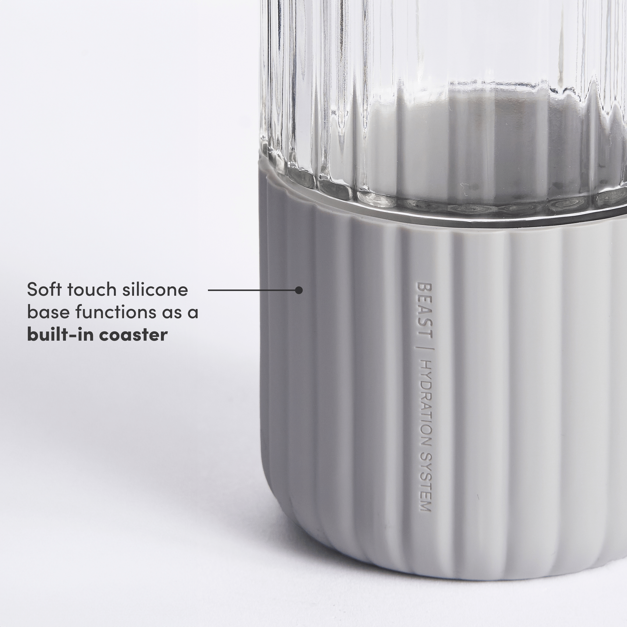 Beast Health Glass Bottle | Soft touch silicone base | Pebble Grey